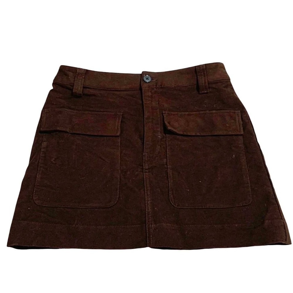 Madewell Cargo Mini Skirt Women 00 Brown Corduroy Utility Dark Academia Pocket